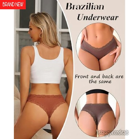 Soft Cotton Lace Brazilian Panties 6-Pack Women's Underwear - Picture 5 of 7